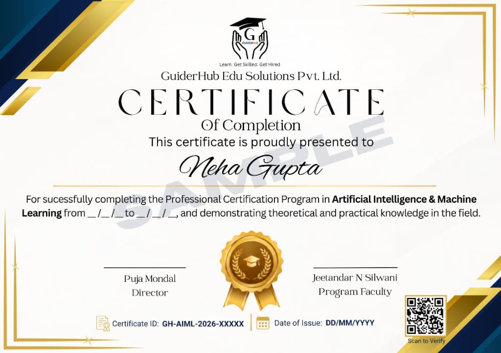 AI & ML — Professional Certification Course Sample Certificate