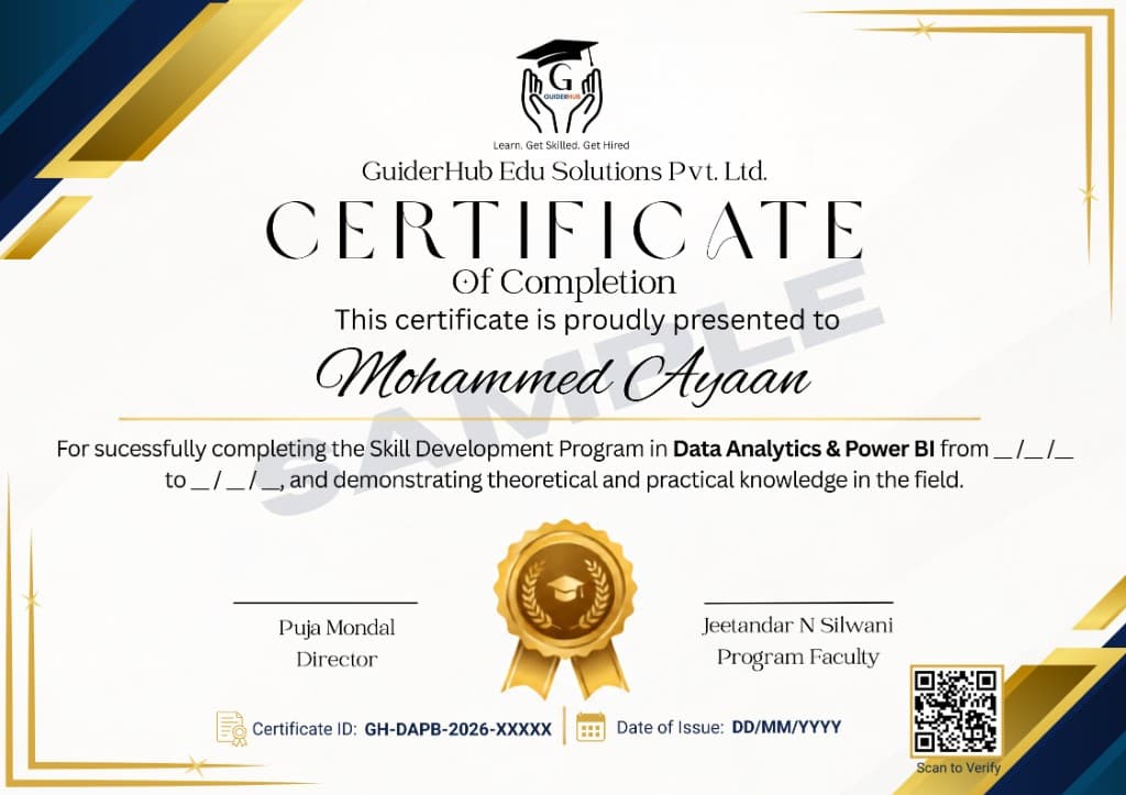 Data Analytics & Power BI — Skill Development Course Sample Certificate