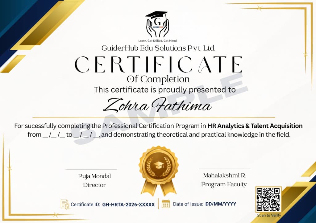 HR Analytics & Talent Acquisition — Professional Certification Course Sample Certificate